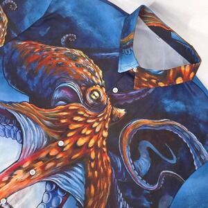 Octopus Mega Print Button Up Shirt Men 4XL Short Sleeve Ocean Bold Colorful Loud